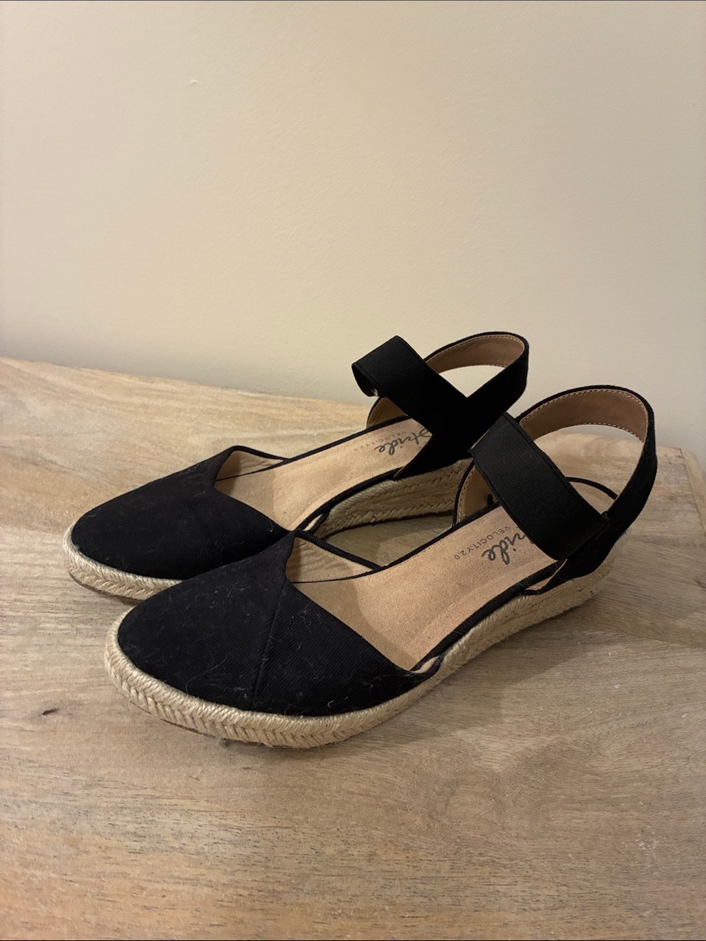 Life Stride Black Espadrille Wedge Sandals with Ankle Strap
